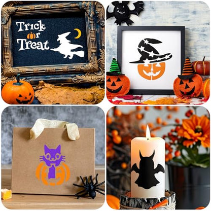 72 PCS 3x3 Inch Halloween Stencils for Painting - Pumpkin, Ghost, Bat, Spider Web Witch Skull Reusable Halloween Painting Templates on Wood, Glass, Fabric, Window Door Decor DIY Decoration - style: 72PCS Halloween