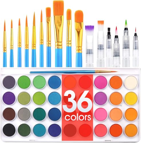 AROIC 36 Colors Watercolor Paint Set, Watercolor Pan Set - color: 36 watercolor+16 brush
