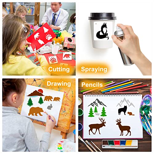 Small Stencils for Painting on Wood Burning Reusable, 3 Inch Reusable Stencil for Craft Ornament Paint Template Stencils for Wall Card Rock Wood Signs Coasters Canvas Home Decor (Animal Wildlife) - style: animal Wildlife