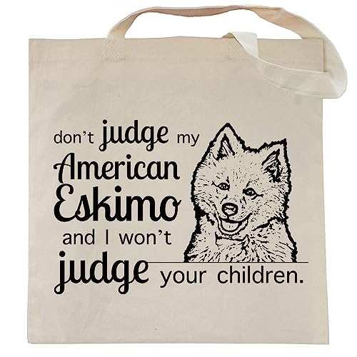 Pet Studio Art Don't Judge My Dog Tote Bag - color: American Eskimo