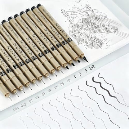 Micro Fineliner Drawing Pen,12 Black Fine Line Waterproof Ink Set