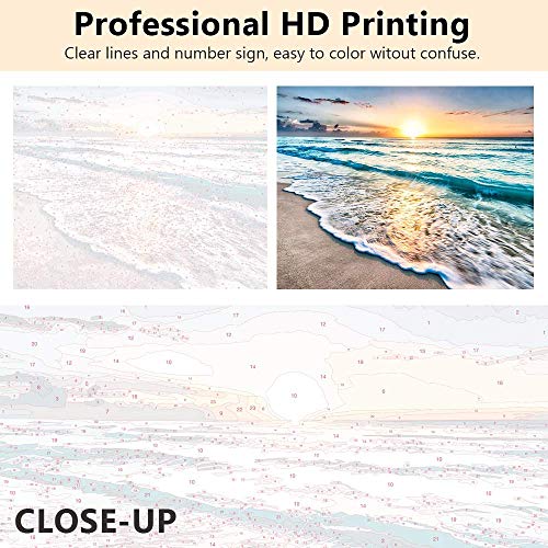 TUMOVO Paint by Numbers for Adults Beach Landscape DIY Canvas Painting Kit | Seaside Oil Painting with Acrylic Paints and 3 Brushes, Stress-relief Painting Kits for A Calming Hobby, 16x20 Inch