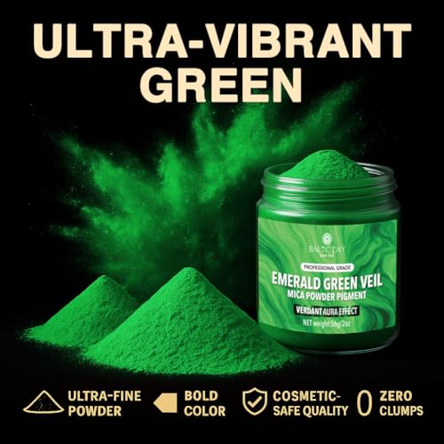BALTIC DAY Emerald Veil Green Mica Powder 2 oz (56g) – Natural Pigment for Epoxy Resin, Soap Making, Candle Dye, Slime, Nail Art, Bath Bombs, Acrylic Pouring, Cosmetic & Craft Coloring - color: Emerald Veil