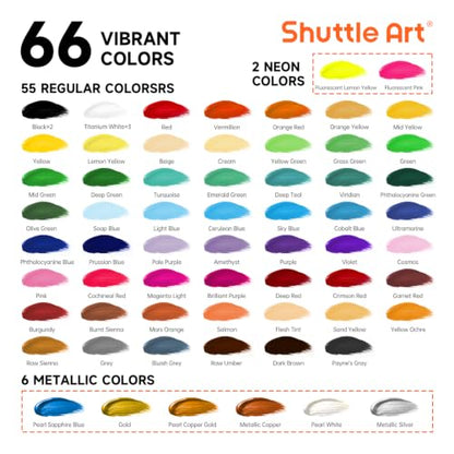 82 Pack Acrylic Paint Set, Shuttle Art 66 Colors Acrylic Paint with 10 Brushes, 22ml/0.74oz Tubes, Vibrant Colors, Artist Painting Supplies for Kids, Adults Painting & Crafting on Canvas, Wood Ceramic