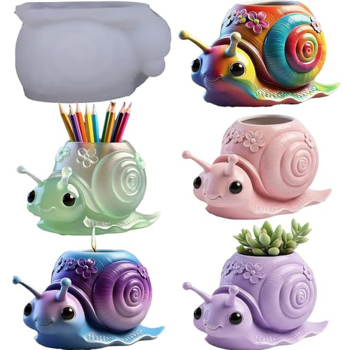 Snail Vase Resin Molds, Animal Silicone Concrete Molds for Crafts | 3D Snail Animal Planter Molds Silicone for Epoxy Resin, Candle Holder, Pen Holder, Plaster, Cement, DIY Craft, Home Decor - color: Snail Resin Mold