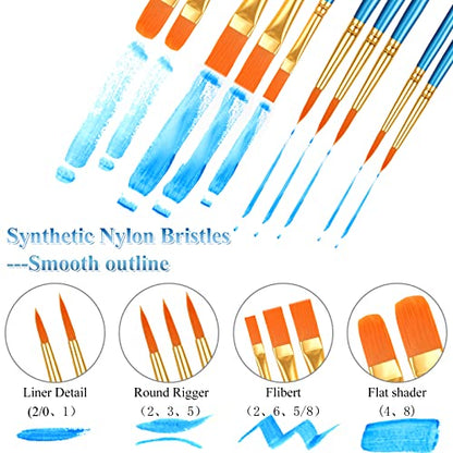 40 Pcs Paint Brushes, Acrylic Painting Brush Set, Watercolor Brushes, Acrylic Brushes for Oil Watercolor, Miniature Detailing, and Rock Painting - style: 40 PCS