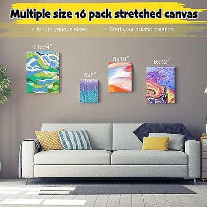 Inburit 12 PCS Multi Size Stretched Blank Canvas for Acrylic & Oil Painting | 12 Pack Canvas Boards for Painting, Art Supplies Paint Canvas, 5x7, 8x10, 9x12, and 11x14 inches (3 of each) - size: 12PCS+(4sizex3)