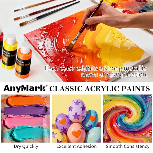 AnyMark Acrylic Paint, 36 Classic Colors Acrylic Paint Set with 12 Brushes - color: Classic