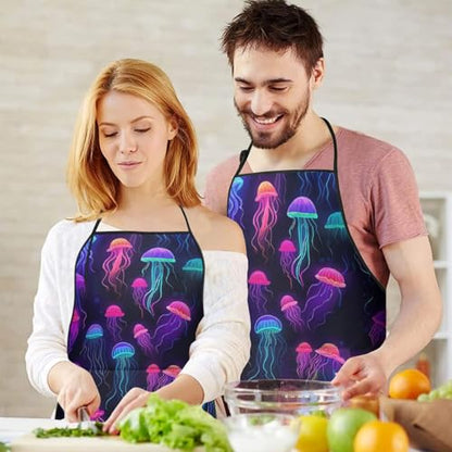 Apron with 2 Pockets,Kitchen Chef Artist Aprons for Cooking Gardening Baking Painting, Waterproof Apron 33" x 27" - color: Jellyfish