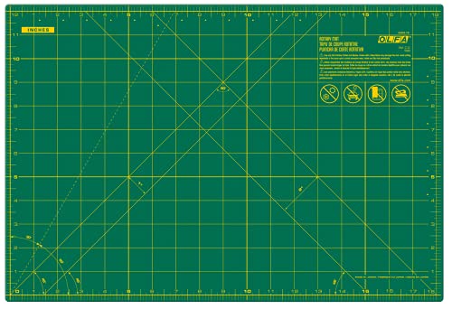 OLFA 12x18" Self-Healing Rotary Cutting Mat (RM-CG) - Double-Sided, Green | Self-healing, triple-layer, double-sided grid, rotary cutter safe - Quilting and sewing - Quilters and Crafters - color: Green