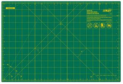 OLFA 12x18" Self-Healing Rotary Cutting Mat (RM-CG) - Double-Sided, Green | Self-healing, triple-layer, double-sided grid, rotary cutter safe - Quilting and sewing - Quilters and Crafters - color: Green
