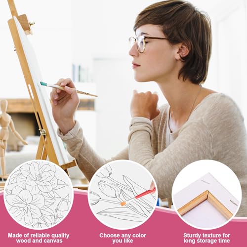 COCHIE 6 Pack 8x10 Inches Flower Pre Drawn Canvas to Paint for Sip and Paint Party, Pre Printed Framed Canvases Set, Floral Tulip Violet Pre Sketched Canvas for Painting for Adults Kids