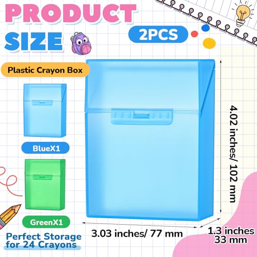 Clabby 2 Pcs Clear Plastic Crayon Boxes Hold 24 Count, Blue,Green | Organizer Box, Case, Colorful, Portable Storage Holder with Snap Lid, for Kids Boys Girls School Classroom Home Art Supply - color: Blue,Green