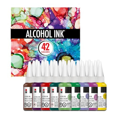 Marabu Alcohol Ink Basic Bundle – 42 Vibrant Colors, Alcohol Inks for Resin, DIY Crafts & More