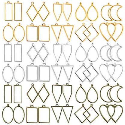 Shynek 60Pcs Hollow Frame Pendants - Resin Craft Bezels Jewelry Molds for Necklaces and Earrings Making Supplies