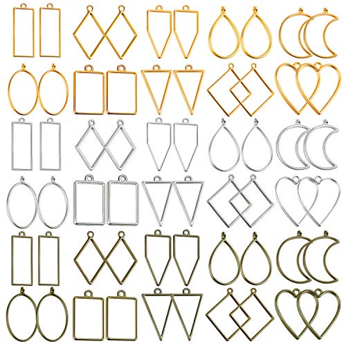 Shynek 60Pcs Hollow Frame Pendants - Resin Craft Bezels Jewelry Molds for Necklaces and Earrings Making Supplies