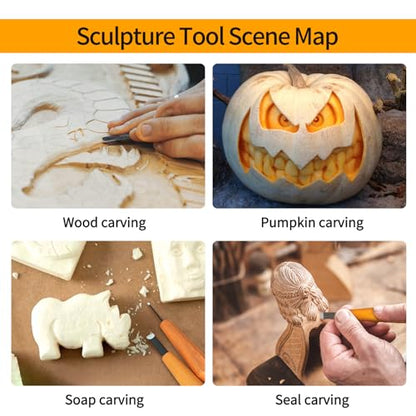 Wood Carving Tools Set - 20 Pcs Wood Carving Knife Set Beginner Whittling Kit with Canvas Case for Adults Children, Carving DIY Wood Carving Kit - Perfect for Beginners and Experts