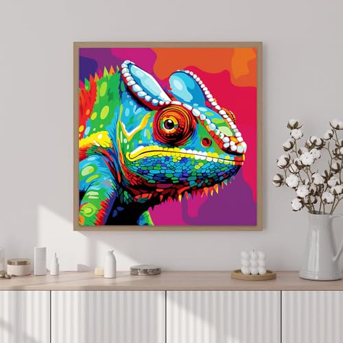 Artunion Framed Paint by Numbers Kit for Adults Beginners & Kids Ages 8-12,Colorful Chameleon Paint by Number with Frame,Animal Easy Paint by Numbers Kit on Canvas 10 * 10 Inch Without Easel - color: ZXT-385-F