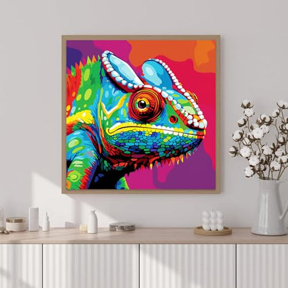 Artunion Framed Paint by Numbers Kit for Adults Beginners & Kids Ages 8-12,Colorful Chameleon Paint by Number with Frame,Animal Easy Paint by Numbers Kit on Canvas 10 * 10 Inch Without Easel - color: ZXT-385-F