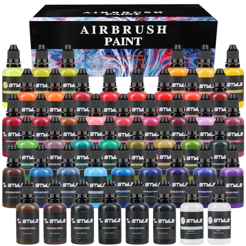 Airbrush Paint - 48 Colors Airbrush Paint Set 1fl oz, Opaque & Brilliant Colors, Leather & Shoe Acrylic Air brush Paint Kit Ready to Spray Water Based for Artists Beginners Hobbyist - color: 48 Colors Set