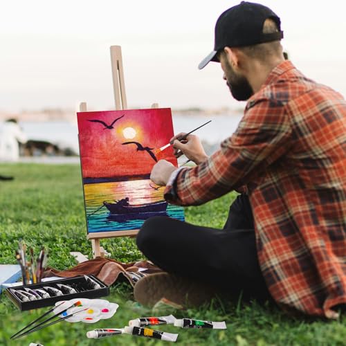 Cholemy 36 Pcs Paint and Sip Kit Gift for Adults 8''x10'',Mountain | Pre Drawn Canvas, Painting DIY Afro Acrylic Painting Kit, Wood Easel Brushes, Date Night Bulk, Summer Halloween Party - style: Mountain