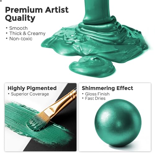 Nicpro Metallic Emerald Green Acrylic Paint, 8.45oz/250ml Craft Paints | Large, Non Toxic, Non Fading Pearlescent Paint for Metal, Wood, Clay, Canvas, Ceramic, Furniture, Handcrafts, Art Supplies - color: Metallic Emerald Green, size: 8.45 Fl Oz (Pack of