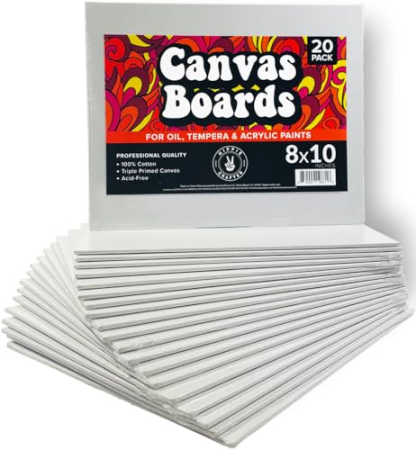 HIPPIE CRAFTER 20 Pack Paint Canvases for Painting, 8x10 Blank Art Canvas Panels, Flat Canvas Boards for Acrylic, Oil, and Mixed Media, Small Canvases for Painting Projects and Art Supplies - size: 8 x 10