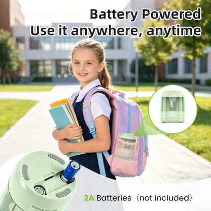 deli Electric Pencil Sharpener, Battery Operated, 6.5–8mm for Classroom | Battery Electric Pencil Sharpener, Durable Blade 5000+ Sharpen, Fits 6.5-8mm Pencils Classroom Kids Home - color: Green
