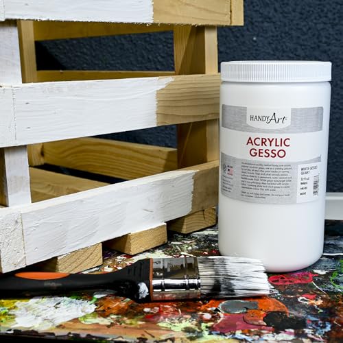 Handy Art Acrylic Gesso, 32 oz, White, Primer for Canvas, Wood, & Artist Painting Surfaces, Enhances Acrylic Paint Adhesion, Low Viscosity, Thick Coverage, Certified Safe & AP Non-Toxic, Made in USA - color: White Gesso, size: 32 Fl Oz (Pack of 1)