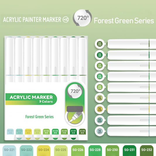 Water Based Acrylic Paint Markers, 9 Colors Paint Pen Set - color: Forest Green