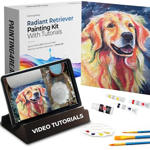 DIY Painting Class Kits for Adults with Video Tutorials, Learn to Paint Radiant Retriever, How to Paint with Acrylic Paint Sets for Adult, 9 Peices Art & Painting Supplies Gifts for Mom - color: Radiant Retriever