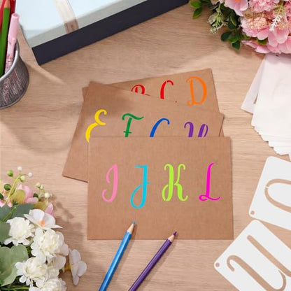 Affrolling 144 Pcs Letter Number Stencils Reusable,1,2,3,4 Inch,Elegant | Alphabet Number Templates for Painting Wood Walls Signs, Great in DIY Crafts Teaching, Durable Plastic with Repeated Use - size: 1,2,3,4 Inch, style: Elegant