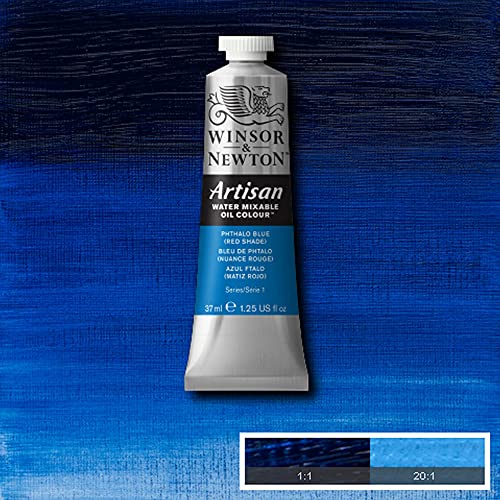 Winsor & Newton Artisan Water Mixable Oil Paint, 37ml, Phthalo Blue (Red) | Clean with water; no solvents needed. Color depth, lightfastness, opacity/transparency are the same as traditional oils. - color: Phthalo Blue (Red Shade), style: 1.25-oz