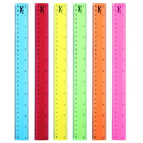 Mr. Pen- Plastic Rulers, 12 Inch, 6 Pack, Assorted Colors | Scratch-Resistant Design with Inches and Centimeters, Durable Transparent Rulers for Crafting Office & School