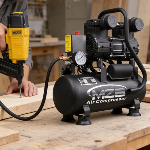 MZB 2.4 Gallon Ultra Quiet Air Compressor 110V/60Hz 1.2HP 5.65CFM, MAX 115PSI Steel Tanks Oil-Free 70dB Noise Level Air Compressor for Spray Painting, Auto Repair, Carpentry Decoration - size: MZB-850H-9
