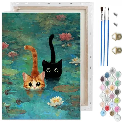 TCDZMYGS Pond Cat Paint by Numbers Kit for Adults Beginner,10x12 in | Paint by Number for Beginner,Adult Paint by Number,HD Color Canvas,DIY Tool Kits,Stress Relief Craft,Great Gift,With Frame - color: paint by number-1225-3