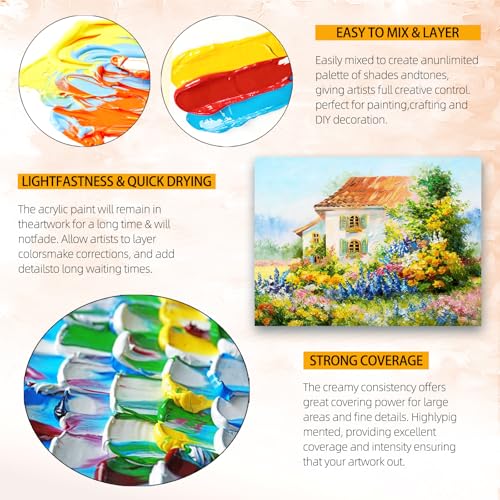 Colorful Basic Acrylic Paint Set, 18 Pack with Brush & Palette, Craft Paint