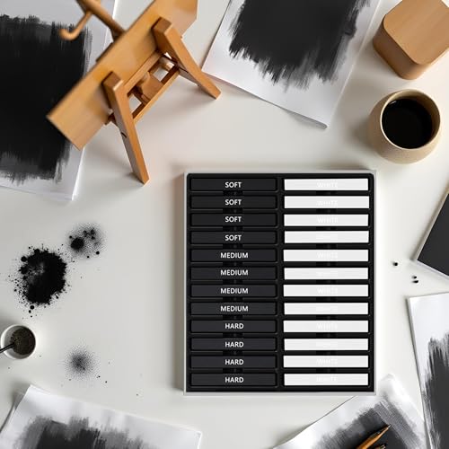 24 Pcs Compressed Charcoal Sticks with Soft, Medium, Hard and White Charcoal, Square Charcoal Stick Kit for Drawing, Sketching and Shading (12 Black and 12 White) - color: 12 Black + 12 White