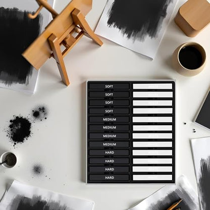 24 Pcs Compressed Charcoal Sticks with Soft, Medium, Hard and White Charcoal, Square Charcoal Stick Kit for Drawing, Sketching and Shading (12 Black and 12 White) - color: 12 Black + 12 White