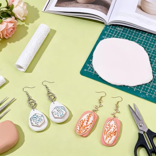 PH PandaHall 2pcs Polymer Clay Texture Roller Leaf Pattern Clay Embossin Roller Pottery Tools Roller Pottery Stamps for Earrings Jewelry Making DIY Crafting Projects Supplies, 3.3x0.7 Inch - color: Leaf-1