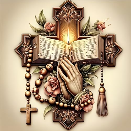 Acelii 5D Diamond Art Kits for Adults Beginners,Bible Cross DIY Full Round Drill Diamond Painting Kits, Paint by Diamonds Dots Gem Art Easy,Home Wall Decor 14X14 Inch - color: KM927-1