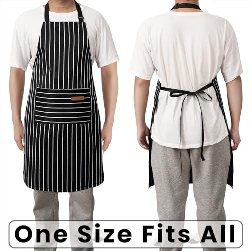 BeLuyi Adjustable Bib Apron with 2 Pockets Chef Cooking Kitchen Restaurant Aprons for Women Men - color: Black Stripes