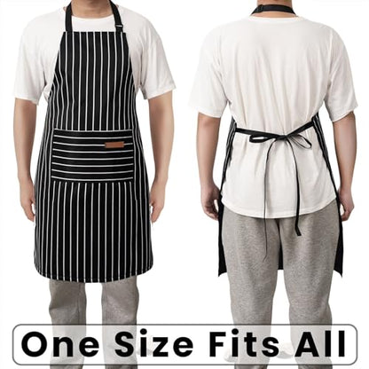BeLuyi Adjustable Bib Apron with 2 Pockets Chef Cooking Kitchen Restaurant Aprons for Women Men - color: Black Stripes