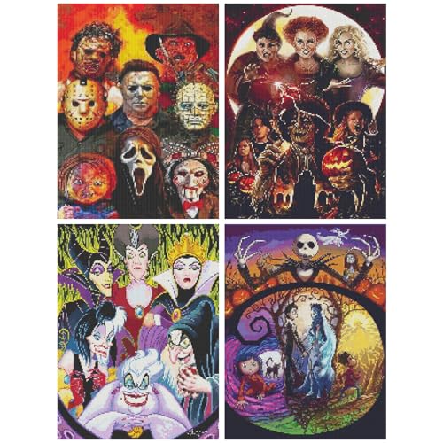 JAKI 4 Pack Halloween Diamond Art for Adults 12x16inch | Diamond Painting Kits for Adults Beginners,DIY 5D Full Drill Art Perfect for Gift Home Wall Decor - color: 4 Pack-02