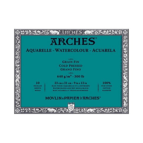 Arches Water Colour Block, 300 lb / 640GSM, Cold Pressed, 9" x 12" - size: 9"x12"