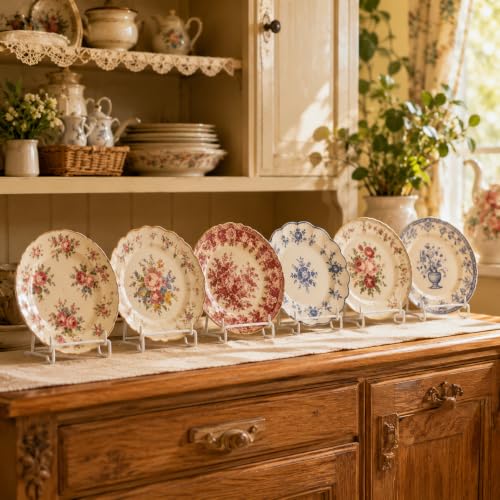 BANBERRY DESIGNS White Wire Easel Display Stand Set of 6 - 3 Inch Metal Plate Stands for Small Plates, Picture Frames, Photos, Artwork, Tiles, Collectibles, Books, Signs & Display Cards