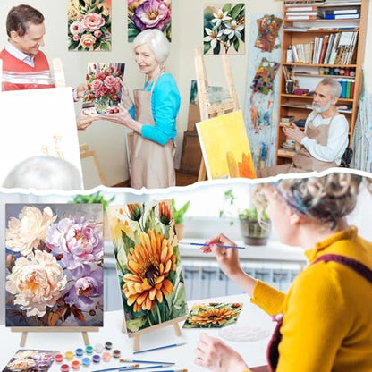 Tenceur 16 Sets Pre Drawn Canvas to Paint for Sip and Paint Party, 8 x 10 Inch Preprinted Framed Pre Sketched Coloring Canvas with Easels and Brushes for Adults Party Supplies(Flower) - style: Flower