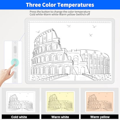 Elice Rechargeable A3 Light Pad with Carry Bag, Magnetic LED Light Board with Physical Button, Super Bright Diamond Art Light Pad, Ultra-Thin Light Box for Tracing, Weeding, Diamond Painting -White - color: White, size: A3 with Carry Bag