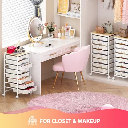 Goovilla Rolling Cart with 8 Drawers for Art, Dorm, Office, Craft, White | Utility Cart Organizer With 8 Removable Drawers and Wooden Tabletop, Lockable Rolling Storage Organizer for Classroom, Home - size: White