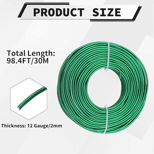 12 Gauge Aluminum Craft Wire, 100 Feet 2mm Bendable Metal Wire for Jewelry Making, Sculpting and Floral Design, Soft Armature Wire for DIY Crafts (Green) - size: 12 Gauge(2mm), style: Green